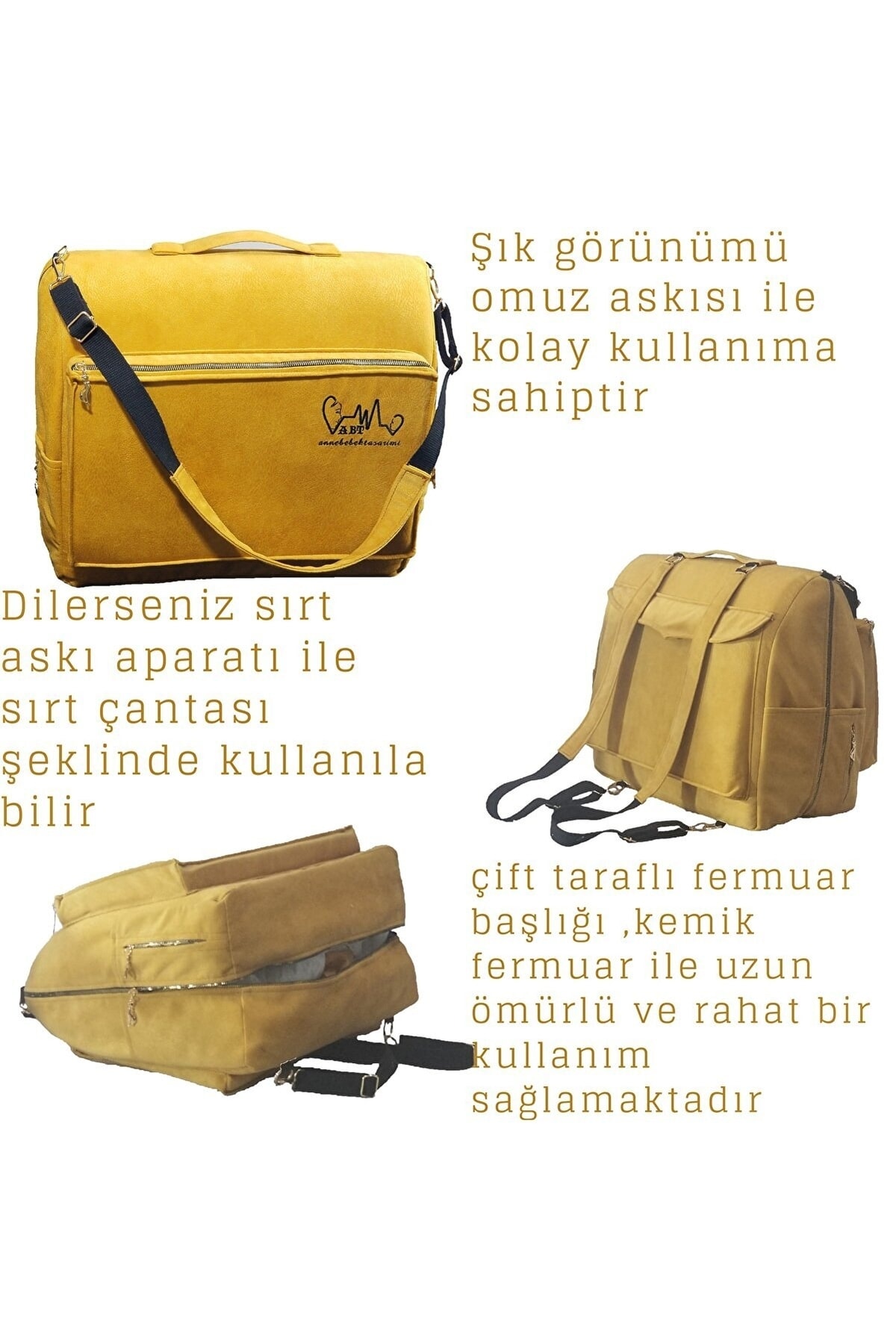 Anne Bebek Çantalı Babynest Bebek Çantası Taşına Bilir Ebeveyn Yanı Reflü Yatağı Sarı 5