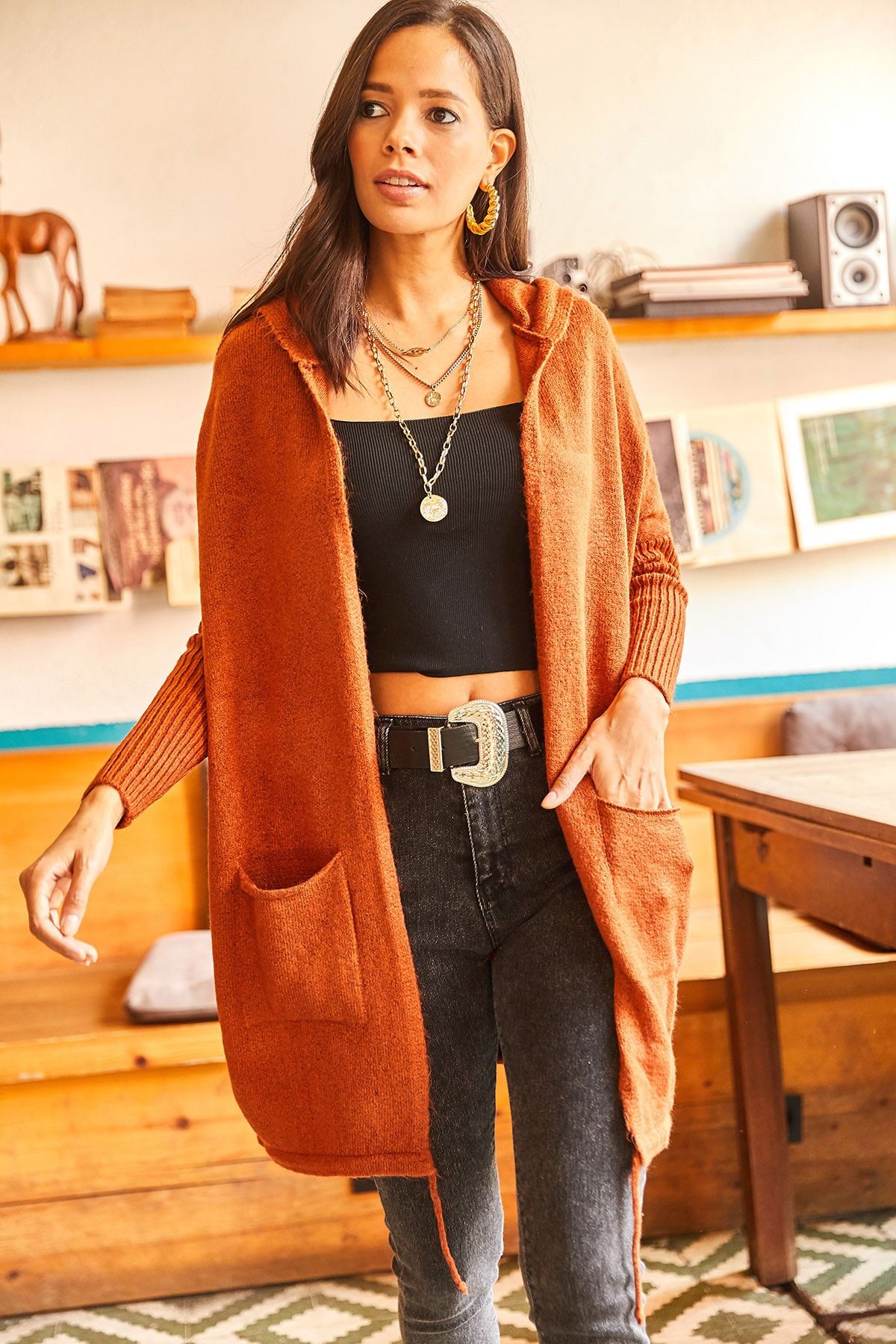 Dark online orange cardigan