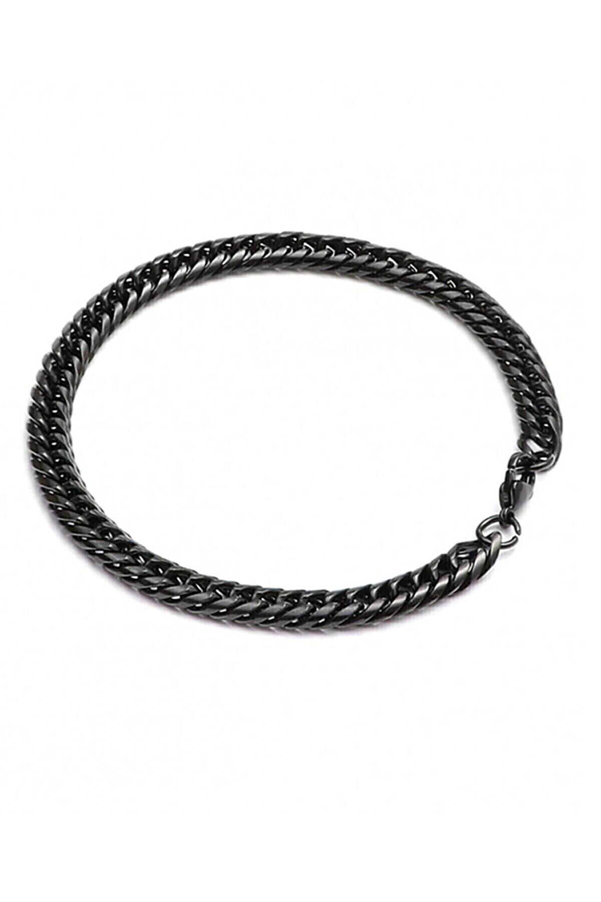 TREND COLLECTİON Balıksırtı Herringbone Unisex Siyah Çelik Bileklik