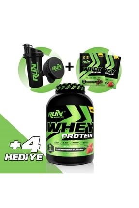 Whey Protein 2400 Gr (çilek Aromalı) + Shaker + Huni + 2 Adet Tek Kullanımlık Whey Protein runwhey2400gçilek