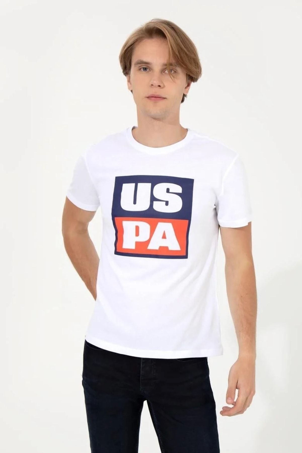 تی شرت سفید مردانه تیشرت یقه خدمه اورجینال U.S. Polo Assn.