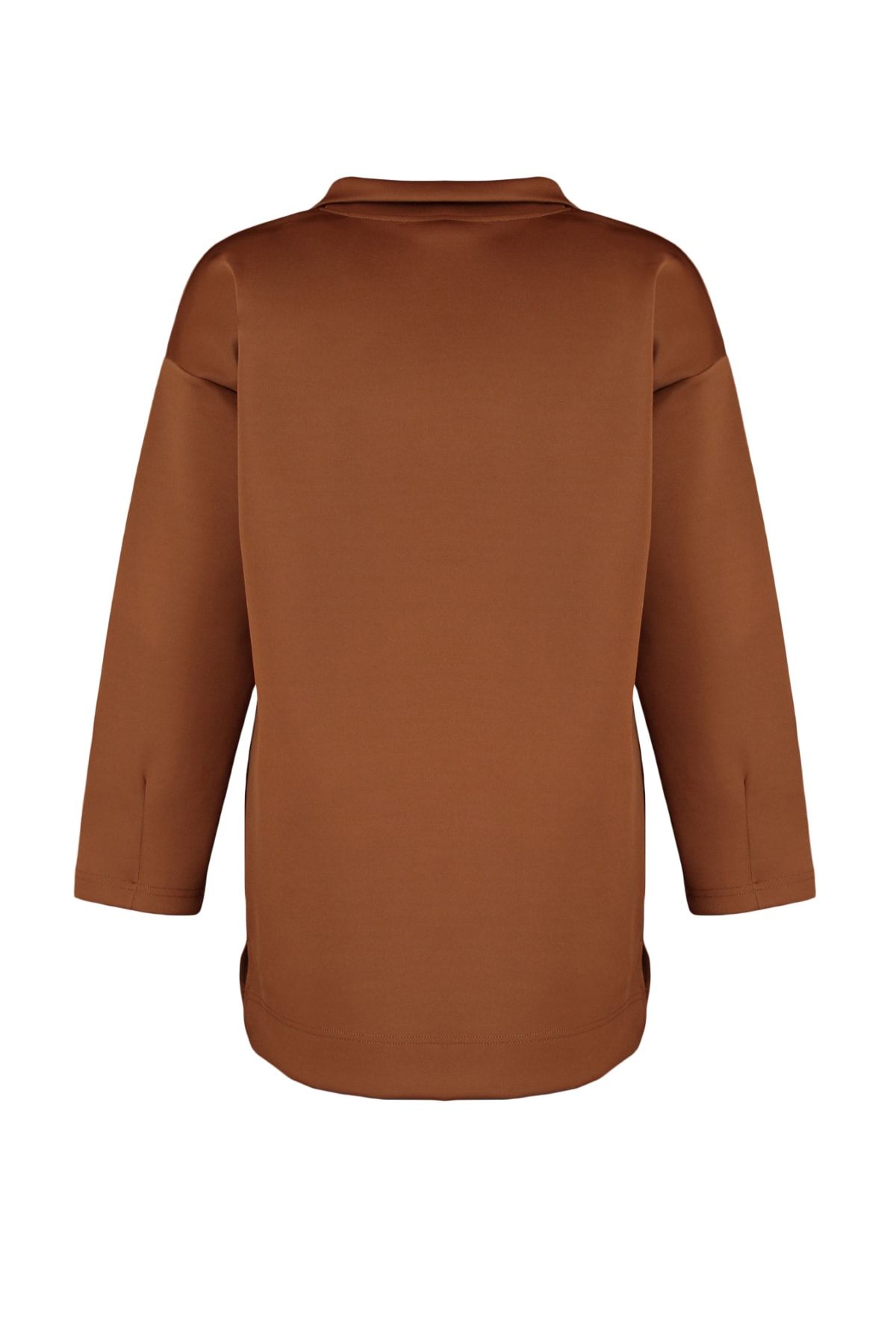 Trendyol Modest-Oversize καφέ φούτερ Scuba - Λεπτομέρειες με φερμουάρ, γιακάς δύτη TCTAW23TW00198 8