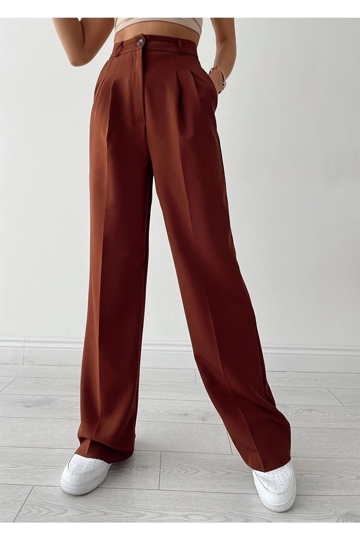 Livik Pantaloni Palazzo Ani 90 Din Țesătură Largi, Cu Pliseuri, Maro Younger Femeie - L/40