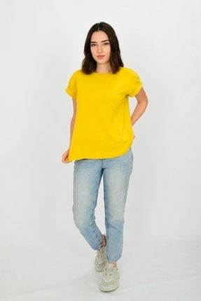 Kadın Sarı Bamboo Pamuk Basic T-shirt LARA-4