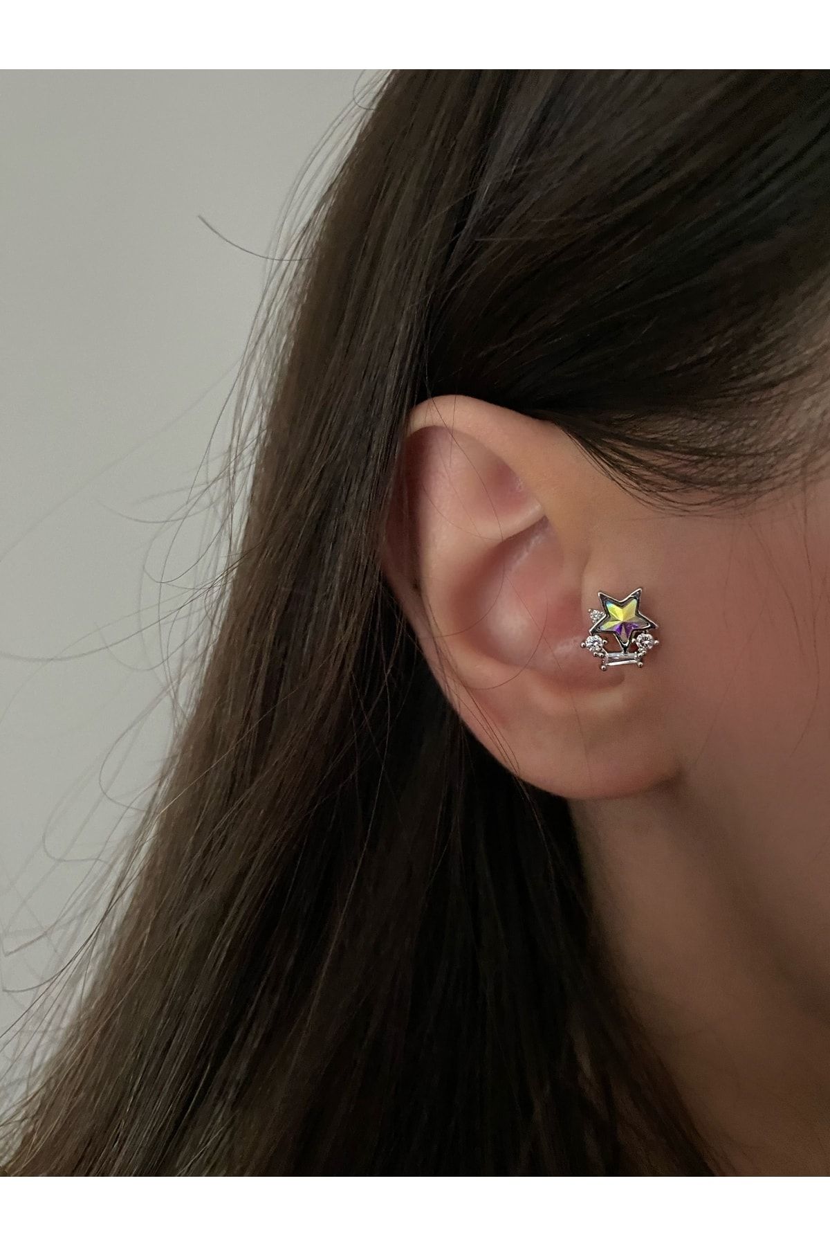 Okkostore Women s Silver Color Opal Stone Star Tragus Piercing