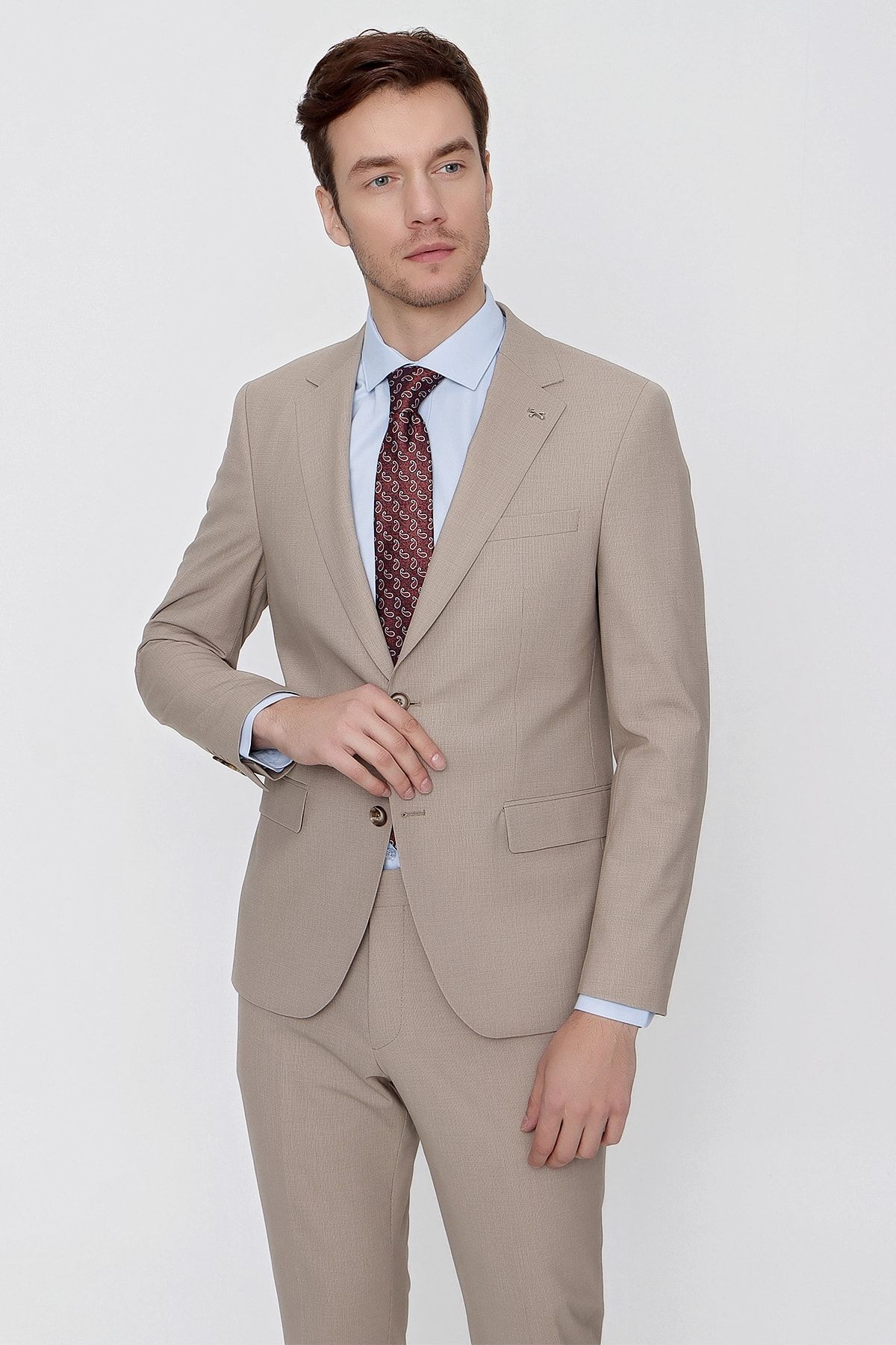 Morven Erkek Camel Yünlü Trend Slim Fit 6 Drop Takım Elbise MB8975
