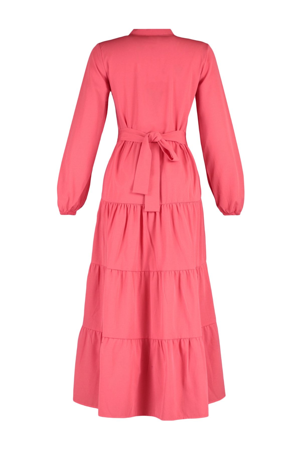 Trendyol Modest-Rochie țesută cu guler șef cu curea roz închis TCTSS21EL3343 8