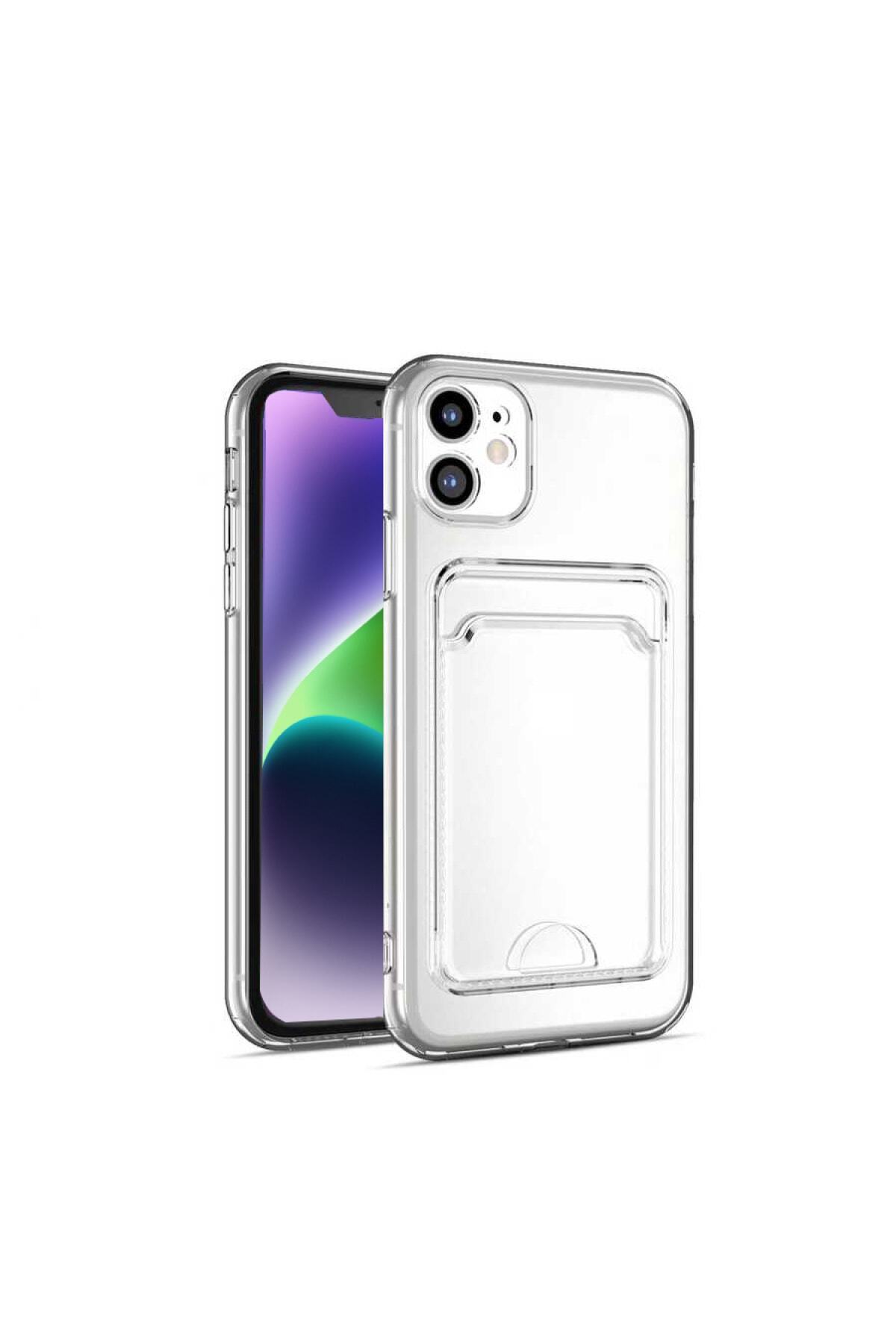 Apple iPhone 14 Kapak Kamera Korumalı Kartlıklı Darbe Emici Özellikli Şeffaf Silikon Kılıf