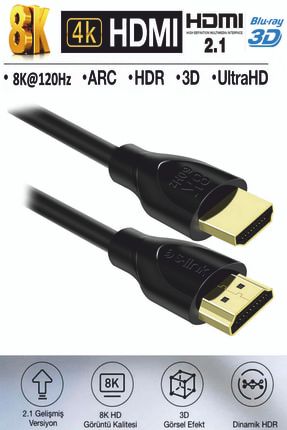 Ultra HDTV 8K HDMI kablosu 8K 60Hz, 4K 120Hz, 7680p Yüksek Hızlı HDR 2.1V 48 Gbps 1.5m Altın Uçlu 32781