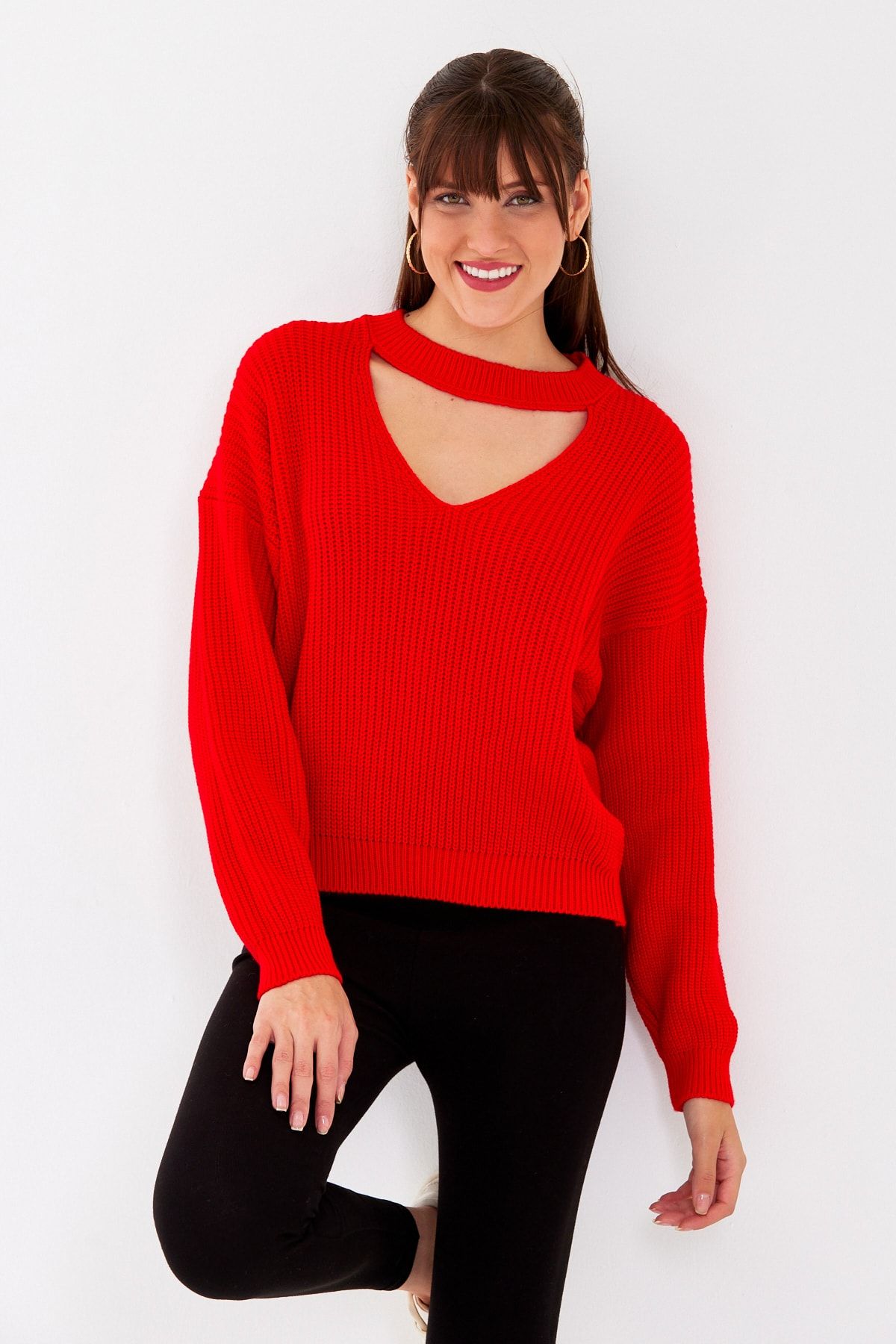 Luna Carina Women s Red Choker Collar Knitwear Sweater