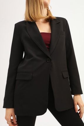 Kadın Siyah Tek Düğmeli Blazer Ceket 21K50842-469