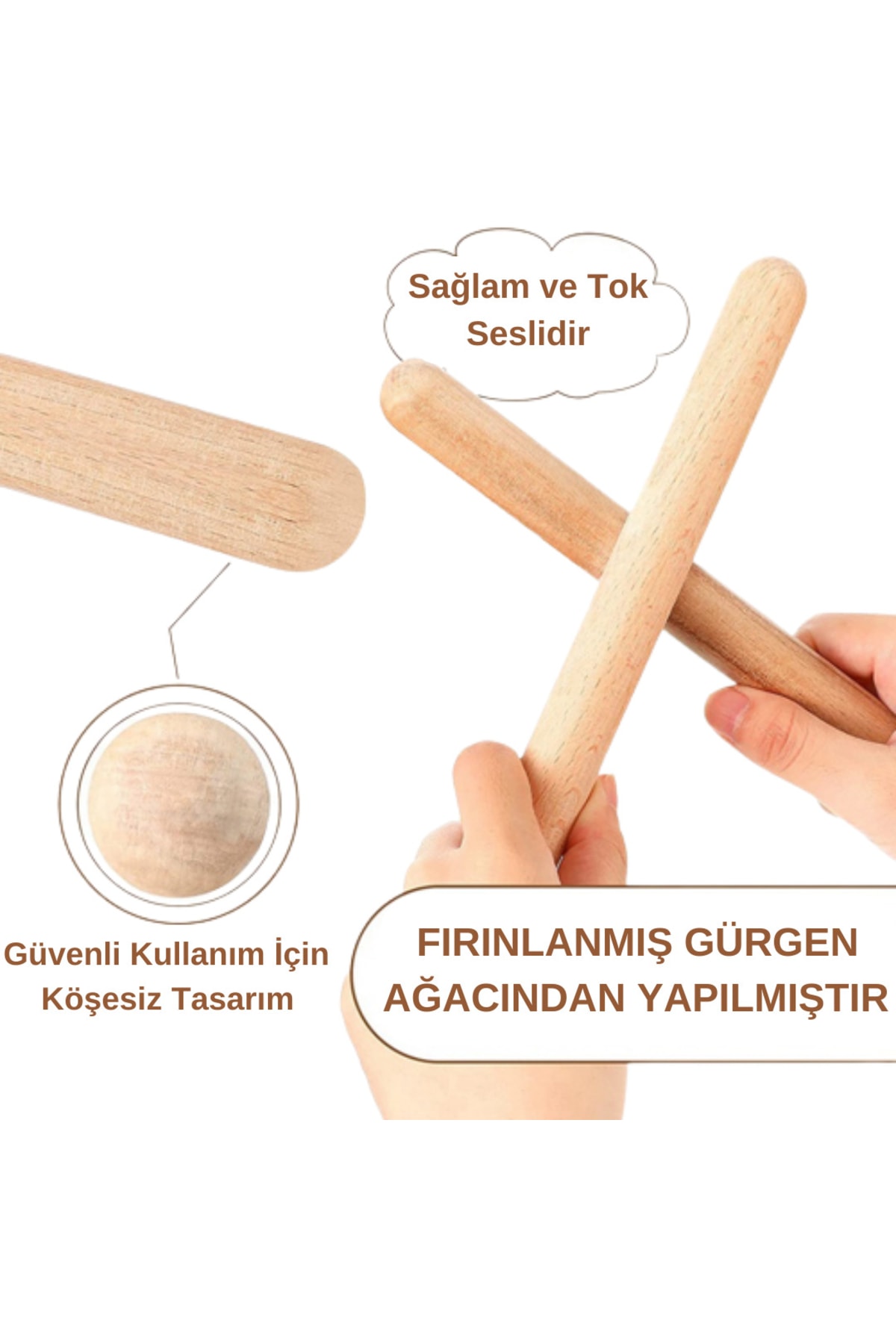 Akıllı Karınca A Kalite Ritim Çubuğu Okul Öncesi Ahşap Ritim Çubuğu 1 Çift (2 Adet)