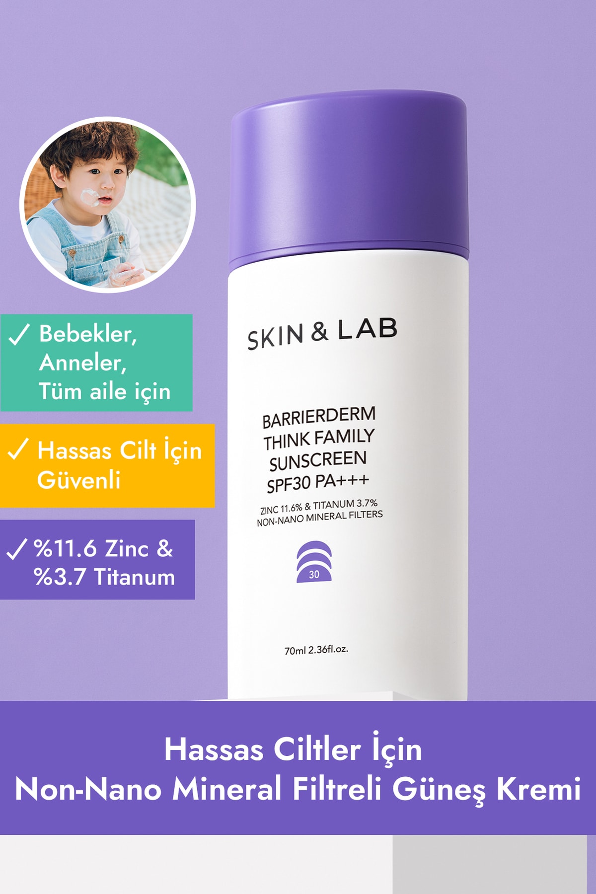 Skin&Lab Barrierderm Think Family Sunscreen Spf30 Pa+++ 70ml -Non-nano Mineral Filtreli Güneş Kremi