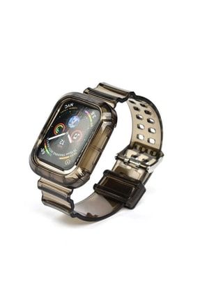 Apple Watch Kordon 2 3 4 5 6 7 Se 42mm 44mm 45mm Uyumlu Kasa Korumalı Şeffaf Silikon Kordon Siyah MBX15187
