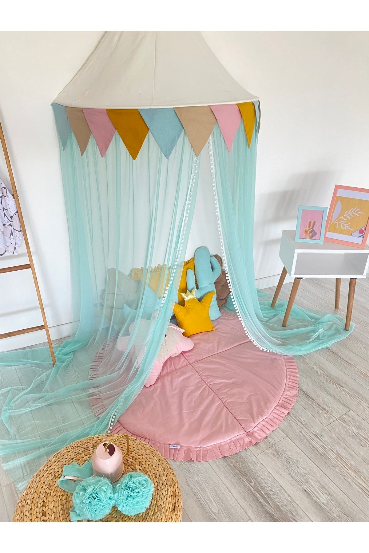 Pastelya-Colorful Sectional Mosquito Net Mint Awning Children's Room 4