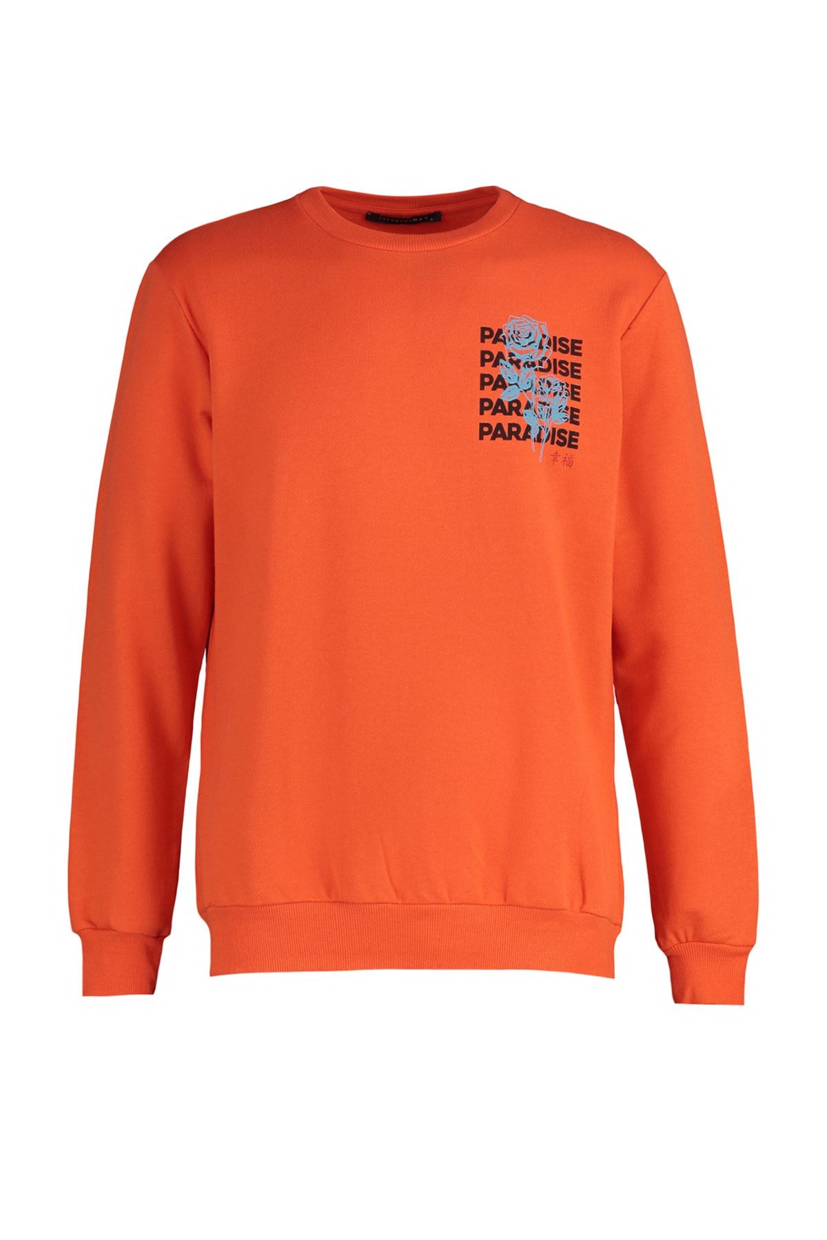 TRENDYOL MAN Turuncu Erkek Regular Fit Uzun Kollu Bisiklet Yaka Baskılı Sweatshirt TMNAW22SW0572