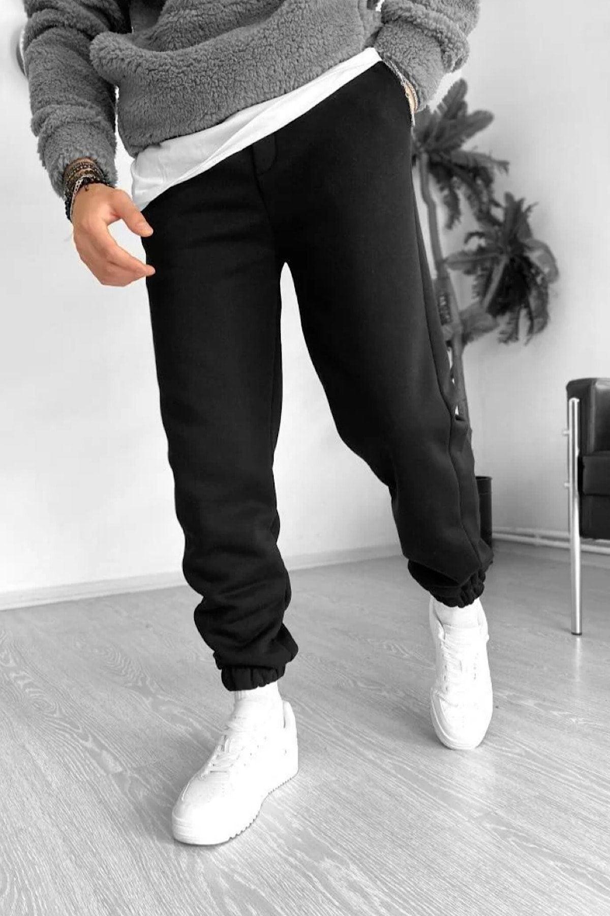 NO61 MAN Thick Sweatpants with Jogger Elastic Cuffs and 3i Pleated