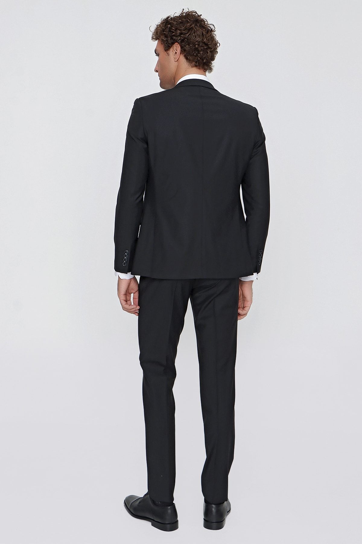 Morven Erkek Siyah Yünlü Jaguar Çizgili Slim Fit Dar Kesim Takım Elbise MB10244