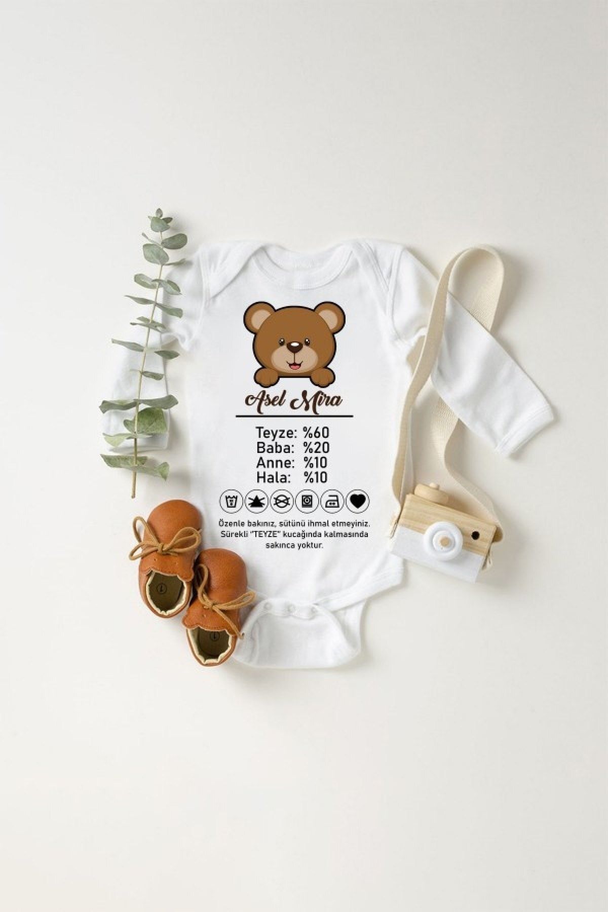 Puppetzzz Teyze Bebek Kucak Talimatı Baskılı Bebek Body Zıbın