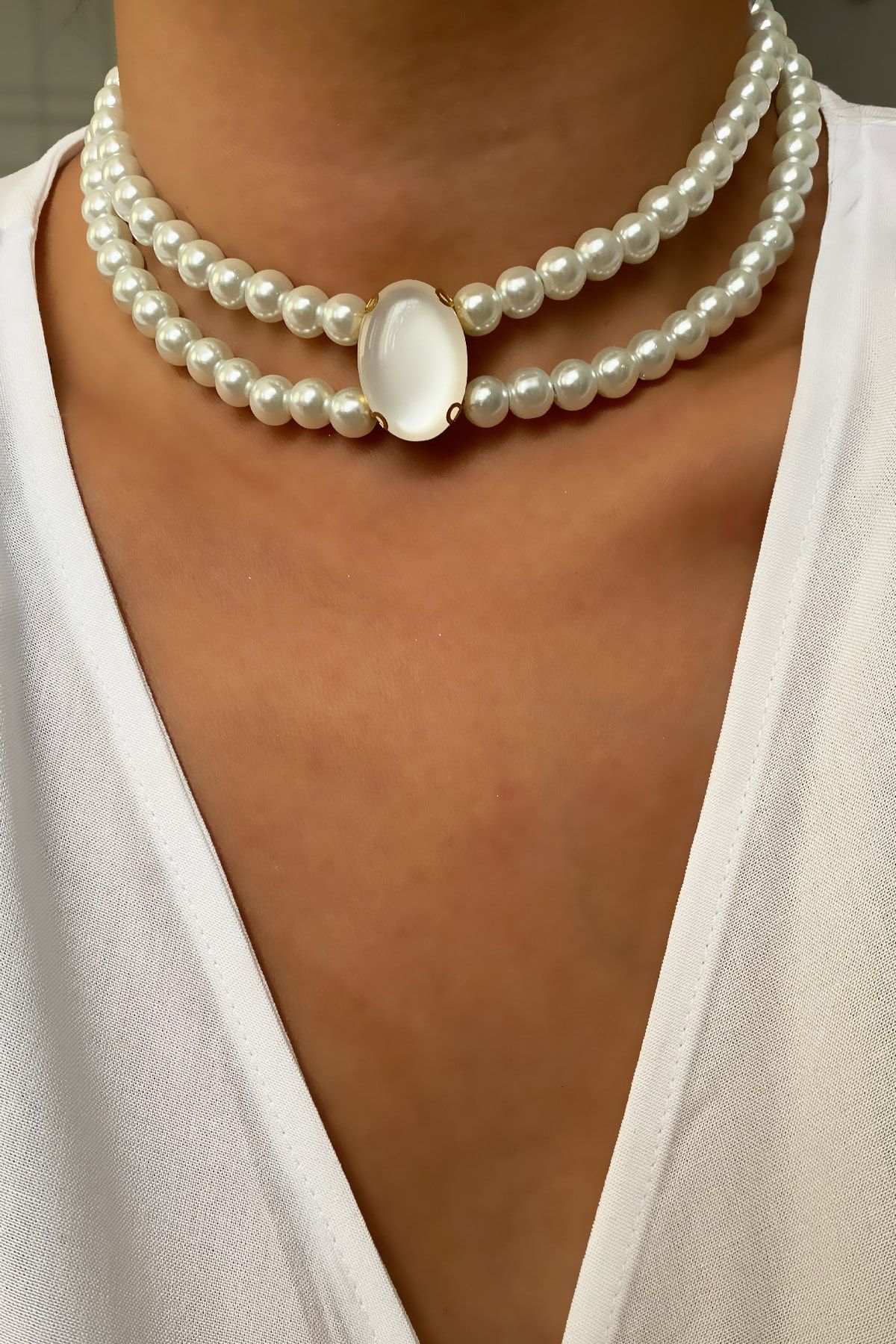 im Design Double Row Glass Pearl Choker