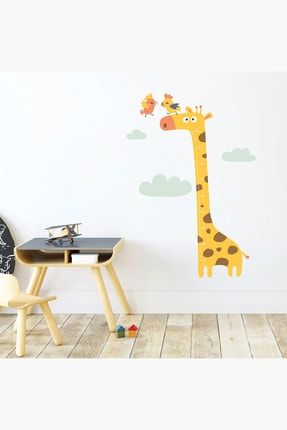 Zürafa Ve Papağanlar Sticker Boy Cetveli, Zürafa Boy Ölçer, Bebek Ve Çocuk Odası Dekorasyonu C009