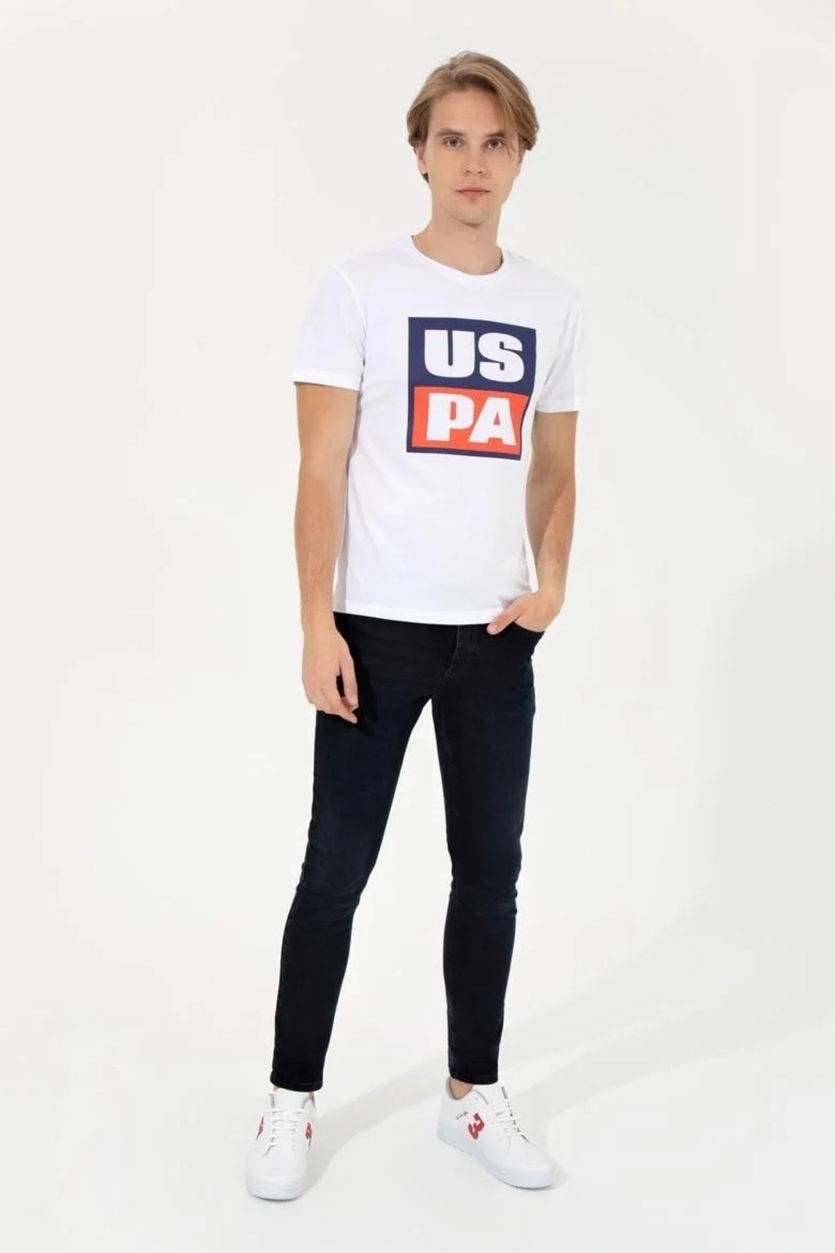 تی شرت سفید مردانه تیشرت یقه خدمه اورجینال U.S. Polo Assn.