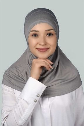 Hazır Türban Pratik Eşarp Tesettür Hijab - Namaz Örtüsü - Gri T75