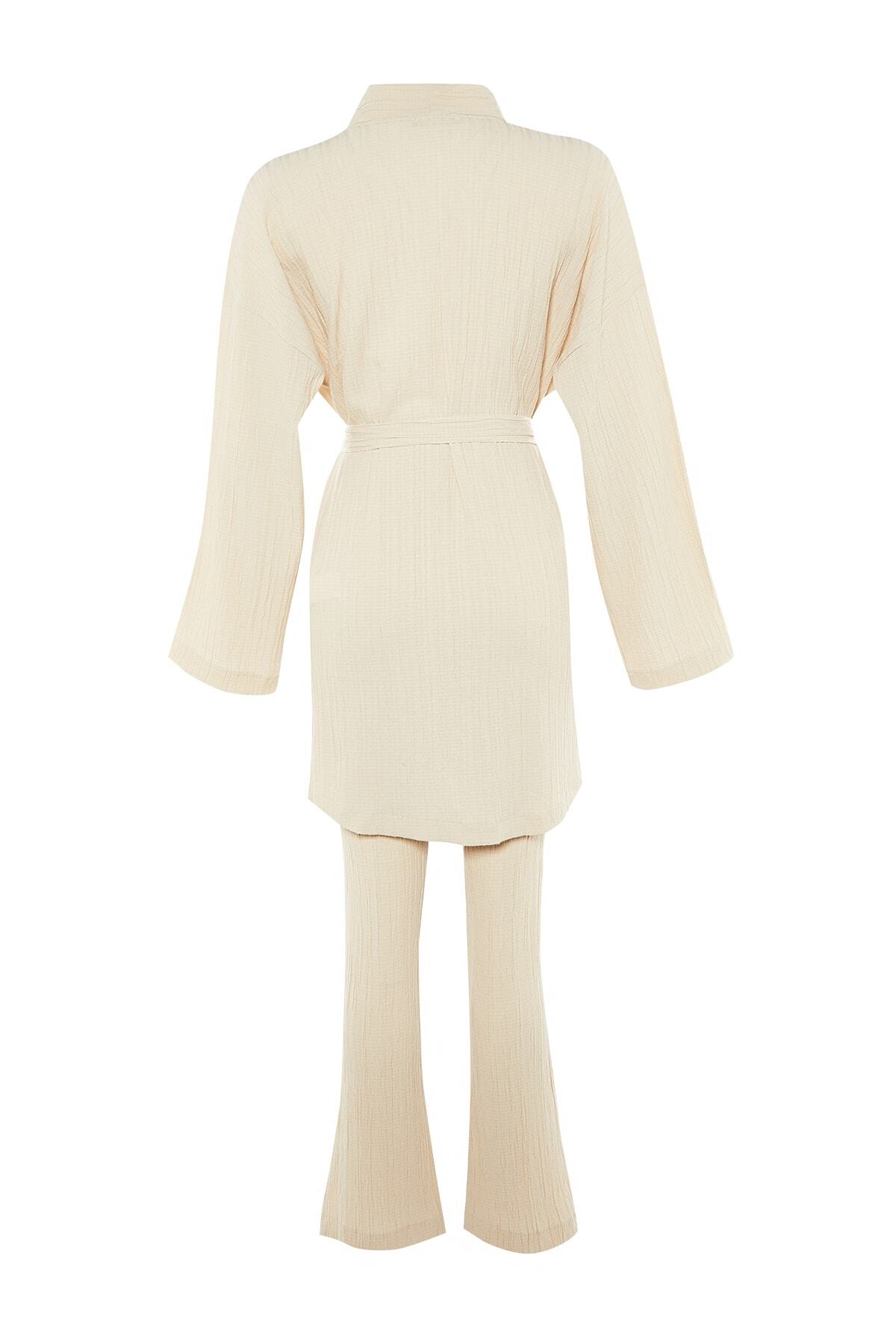 Trendyol Modest-Σετ κιμονό-παντελόνι με σκισίματα και πέτρινη ζώνη - TCTSS22US00024 9