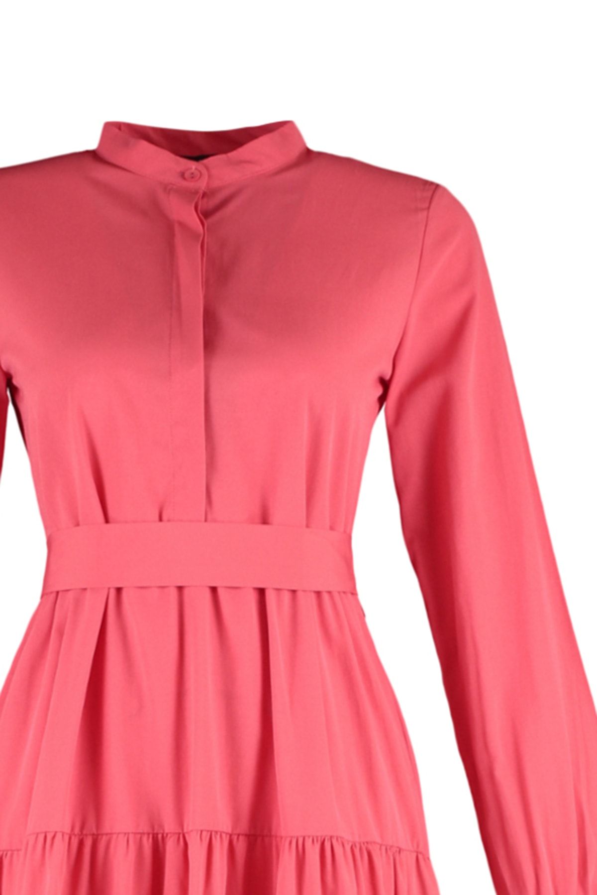 Trendyol Modest-Rochie țesută cu guler șef cu curea roz închis TCTSS21EL3343 7