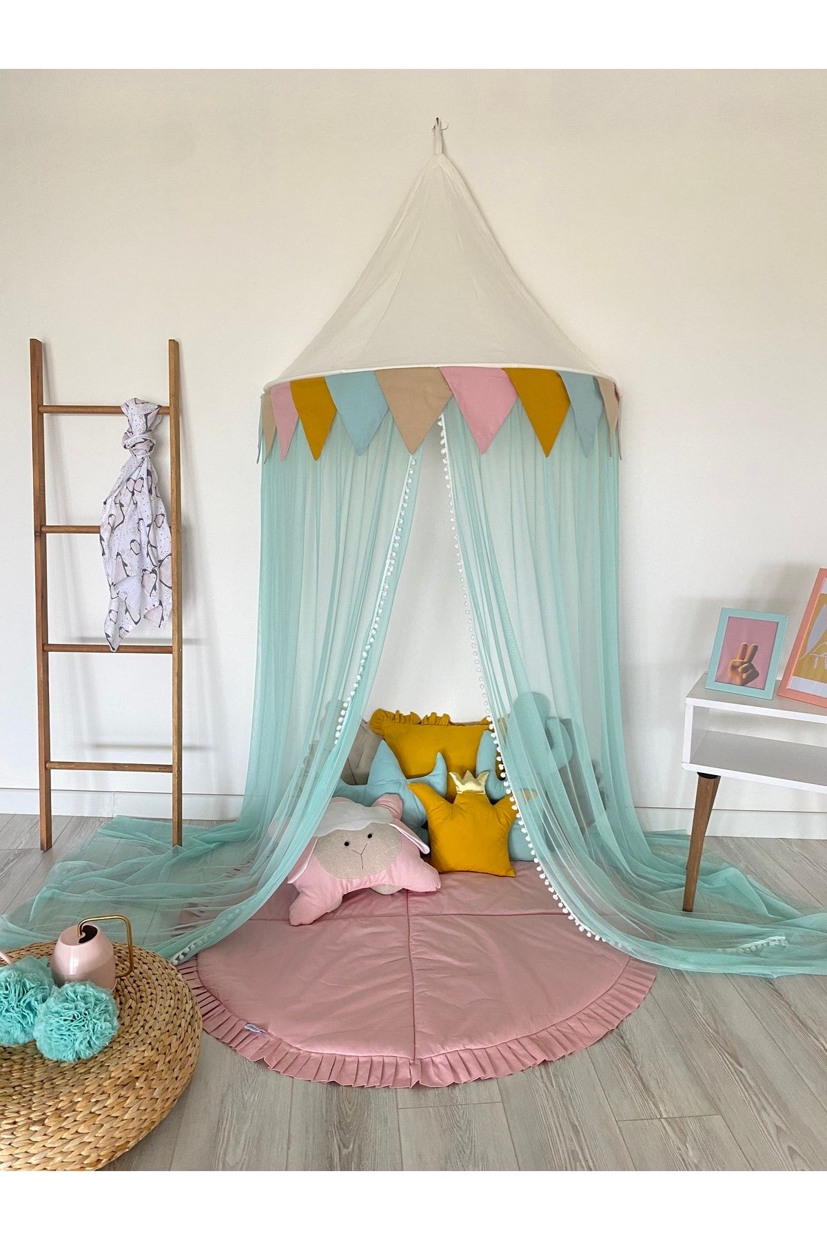 Pastelya-Colorful Sectional Mosquito Net Mint Awning Children's Room 5