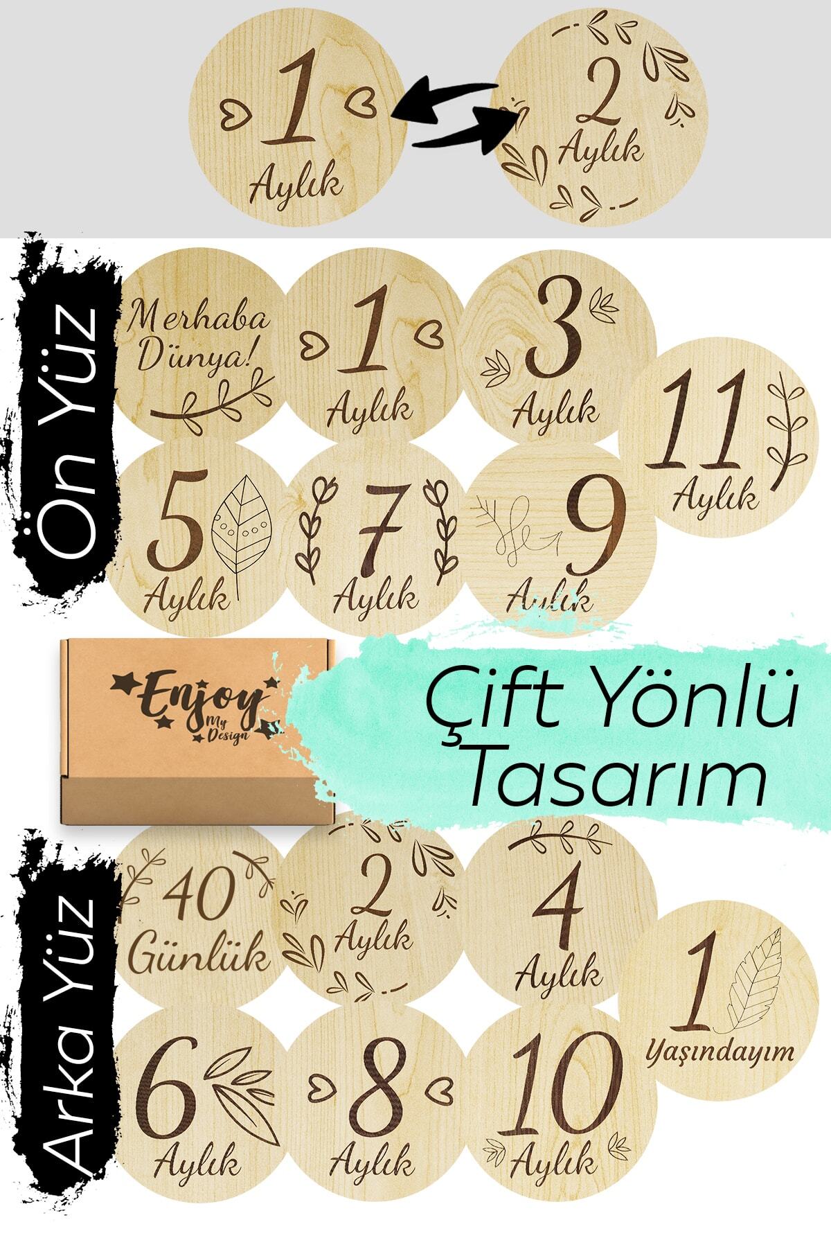 Enjoymydesign 12 Aylık Ahşap Plak Seti Bebek Aylık Fotoğraf Kartları Bebek Hediyelik Hatıra Kartı fotoğrafı 3 (önizleme)