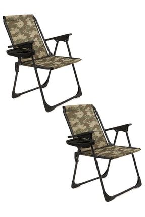 2 Adet Kamp Sandalyesi Katlanır Piknik Sandalye Oval Bardaklıklı Kamuflaj TYC00188728100
