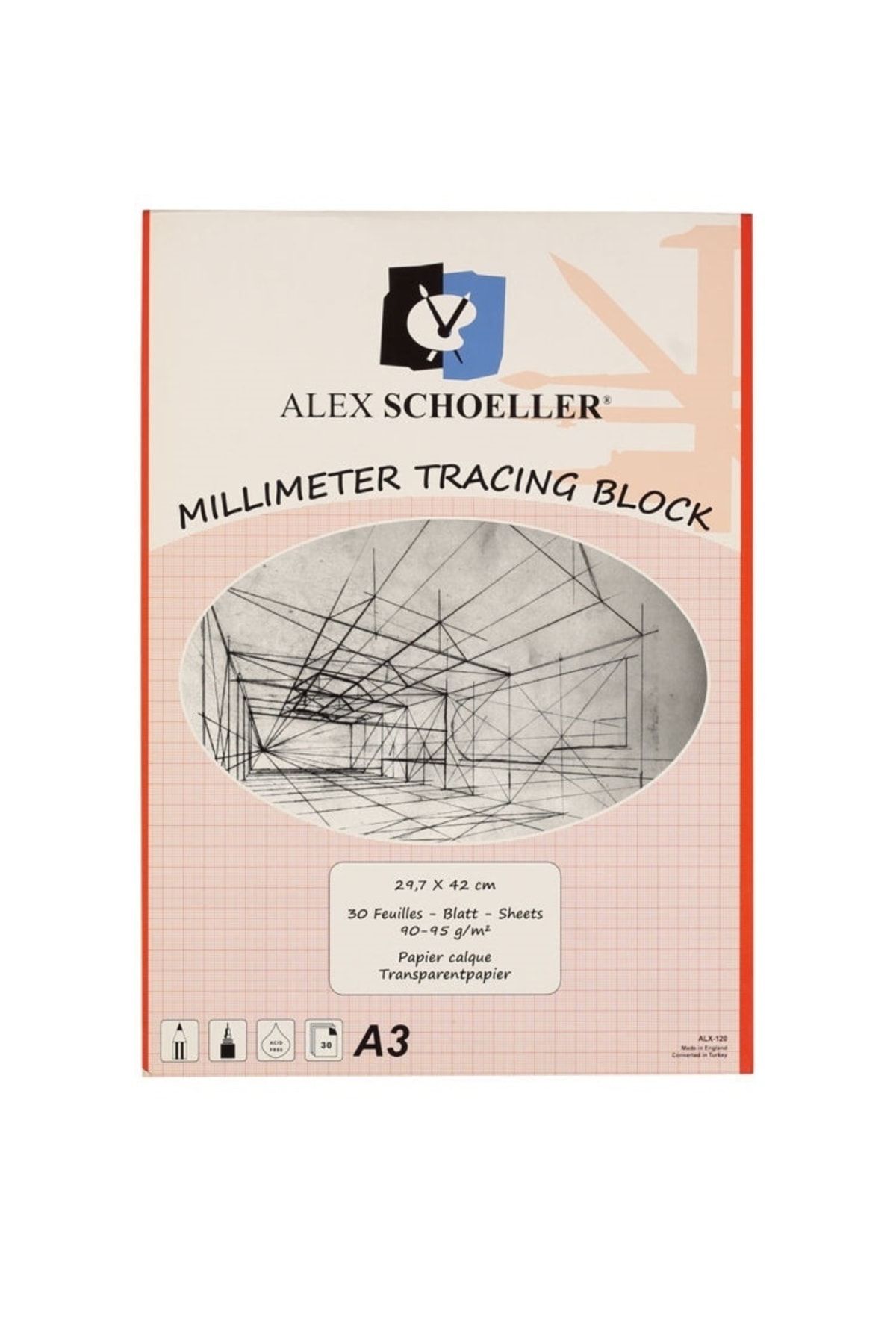 Alex Schoeller-Millimetric Tracing Block Notebook A3 Red 90/95 Gr30 Yp 1