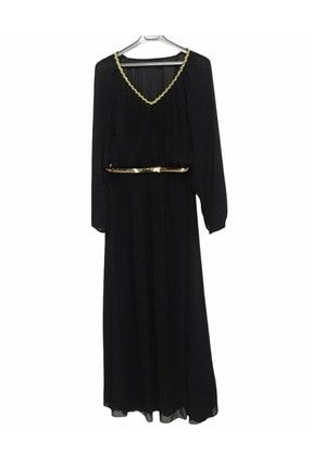 Siyah Şifon Uzun Elbise 735-001