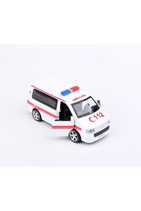 Metal Sesli Işıklı Çek Bırak 1:32 Ölçek Ambulans Minibüsü sunman ambulans