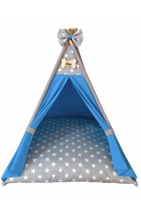 Yıkanabilir Orta Irk Köpek Çadırı Mavi 75-75cm Yataklı MPC1007