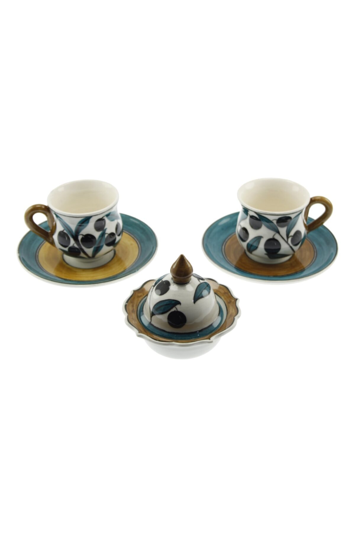 Zeytin Dekorlu 2 Li Fincan Takımı 6x6 Cm Tabak 12 Cm