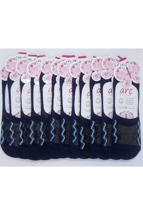 Kadın Lacivert Tüllü Desenli Transparan Babet Çorap 12 Çift ARC-911