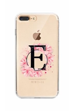Iphone 8 Plus Uyumlu Pembe Çiçek Desen E Harfli Şeffaf Kılıf MCIPH8PPCSEF