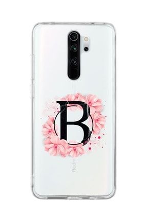 Xiaomi Redmi Note 8 Pro Uyumlu Pembe Çiçek Desen B Harfli Şeffaf Kılıf MCXION8PPCSEF