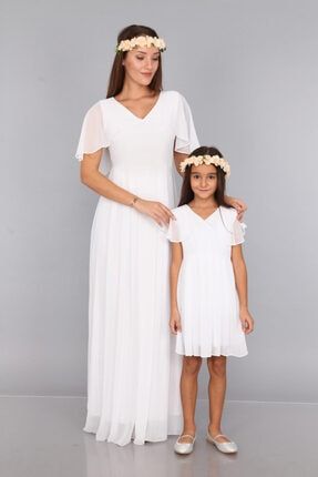 Kadın Melek Kol Anne Kız Beyaz Elbise ML030101AKX