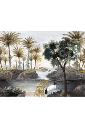 Tropikal Palmiye Ve Muz Ağaçları Manzara Vinil Duvar Kağıdı PALM-0002029