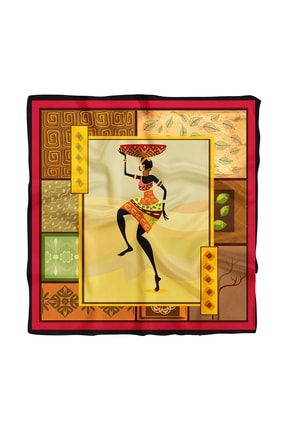 Kadın Kahve Sarı African Woman Desenli Bandana 50x50 cm Dg0515-22 bnhylg128