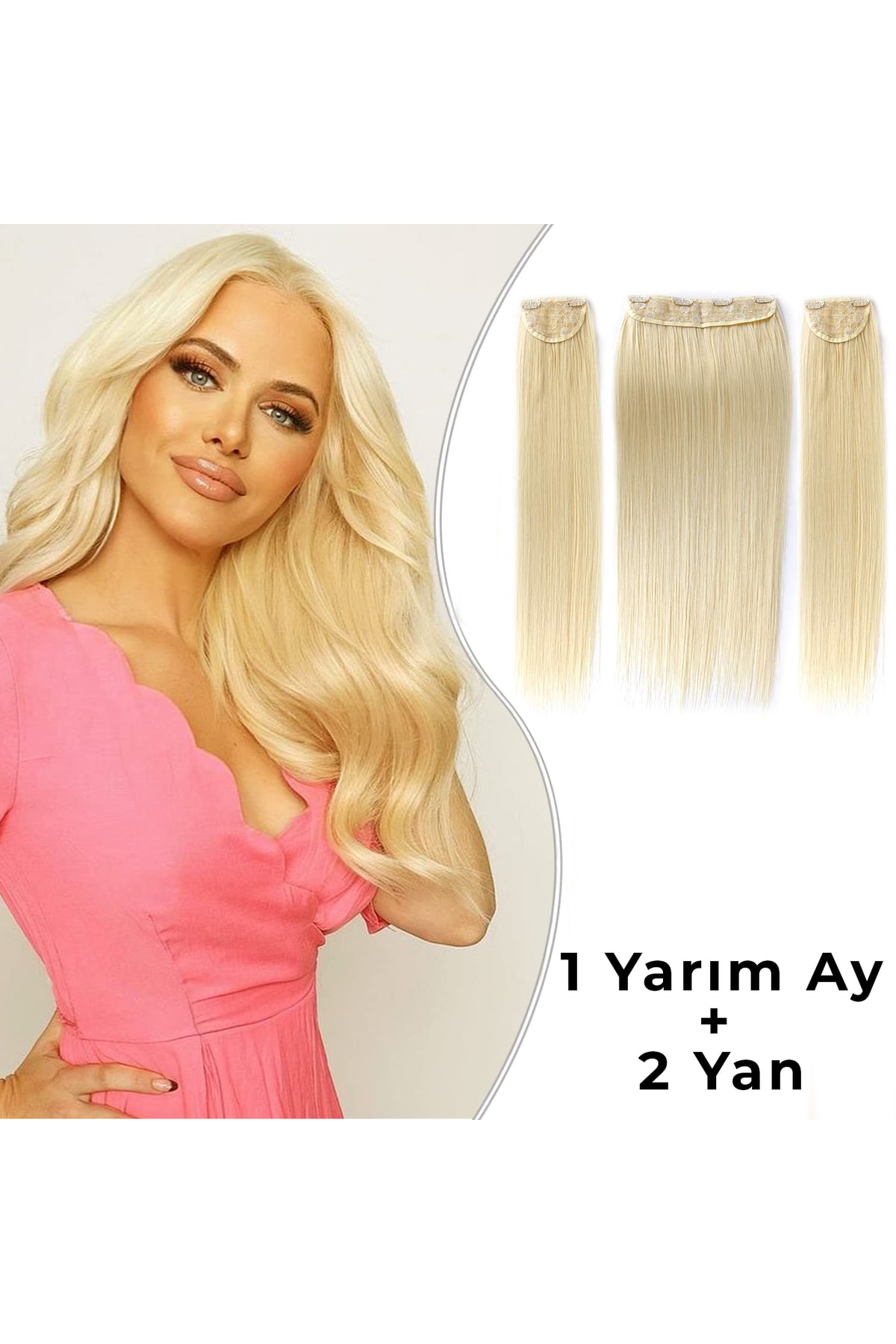 REMY HAİR Platin Sarısı Düz Uzun Yarım Ay Saç – 3 Parça Çıt Çıt 75cm. 230 Gr. Vıp Serı