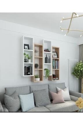 Dekormer Design Kitaplık Modern Ev Duvar Rafı Cordoba Beyaz 4 Lü Takım