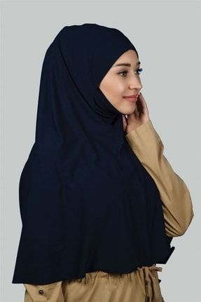 Hazır Türban Peçeli Pratik Eşarp Tesettür Nikaplı Hijab - Namaz Örtüsü Sufle (3XL) - Lacivert T80