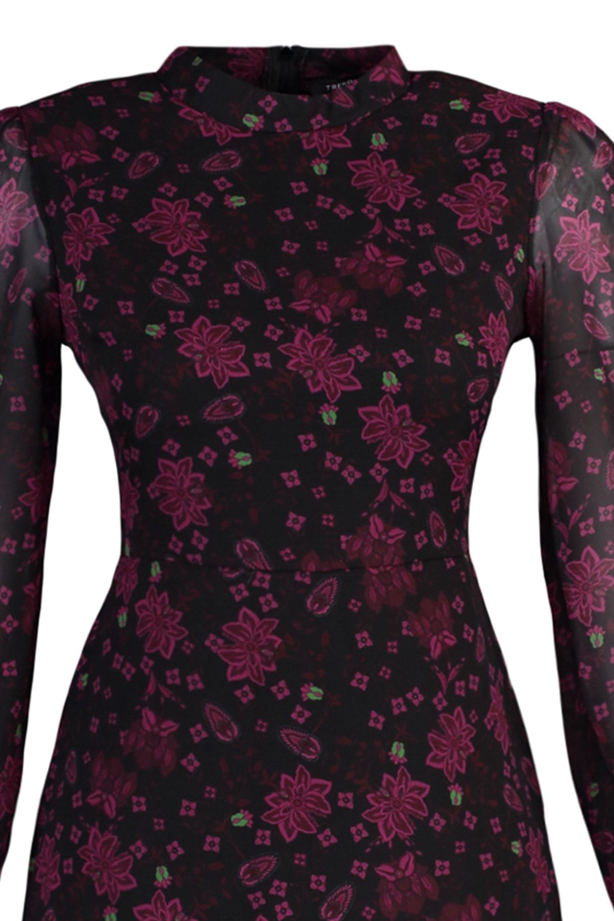 Trendyol Collection-Imprimeu floral roz - Rochie midi din șifon în formă de A, guler vertical - TWOAW20EL1313 8