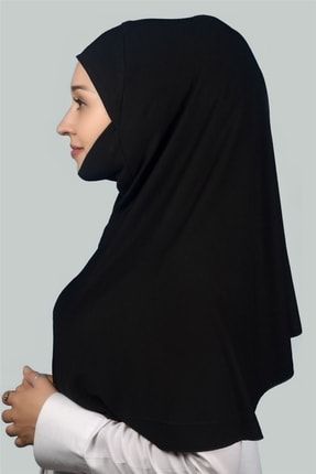 Hazır Türban Peçeli Pratik Eşarp Tesettür Nikaplı Hijab - Namaz Örtüsü Sufle (XL) - Siyah T78