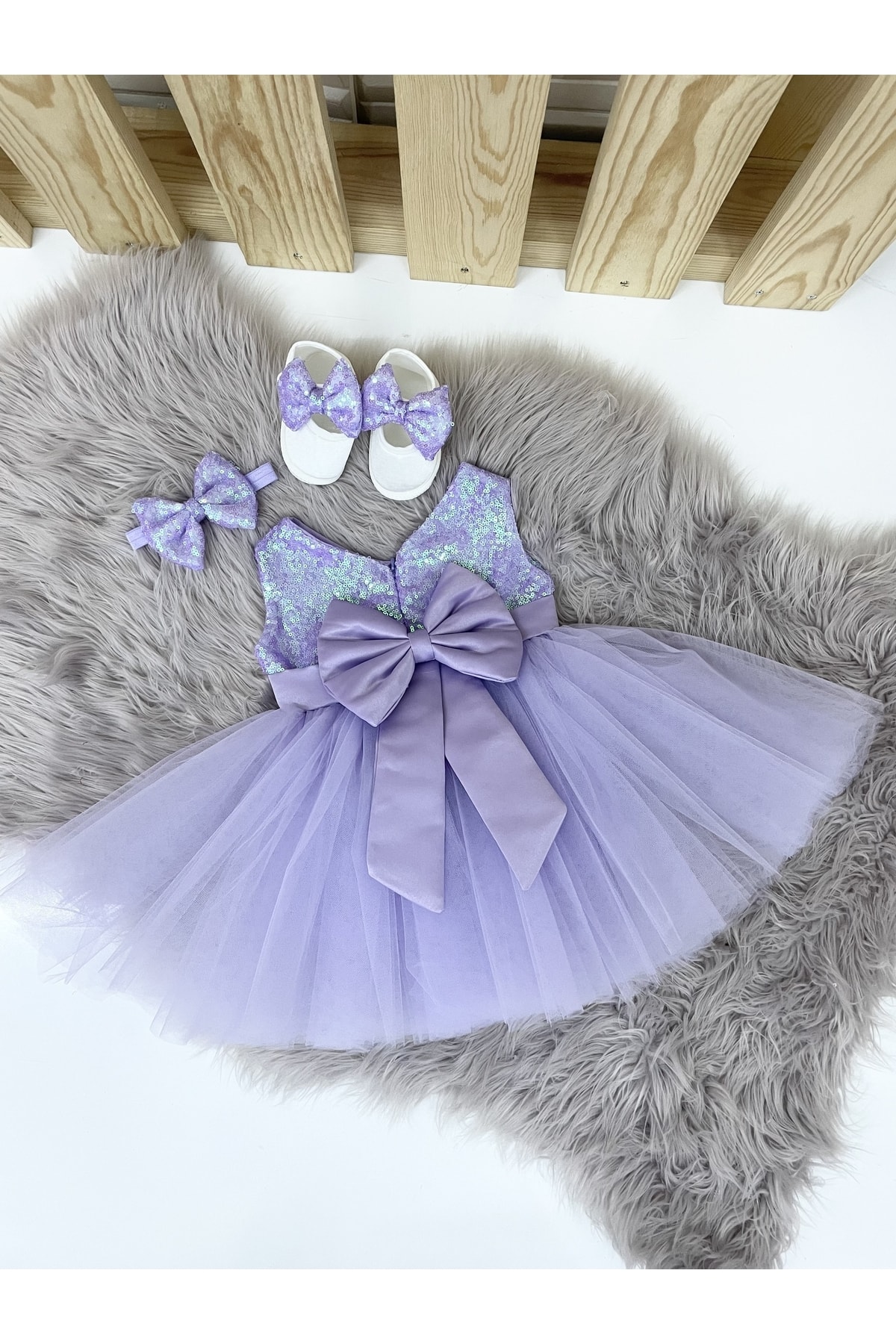 Almira Tasarım Lila Payetli Bebek Doğum Günü Elbisesi