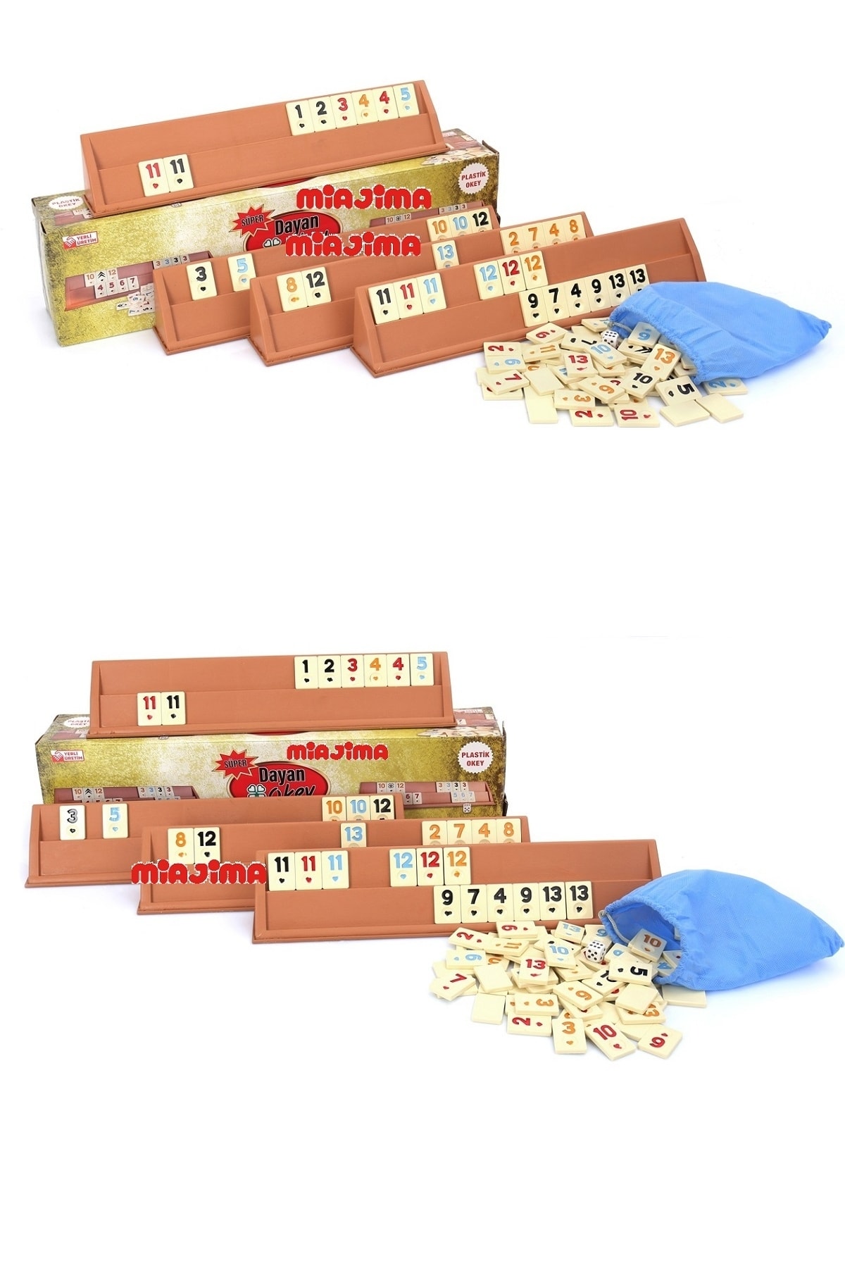 Miajima Plastik Okey Takımı Büyük Boy Melamin Taşlı